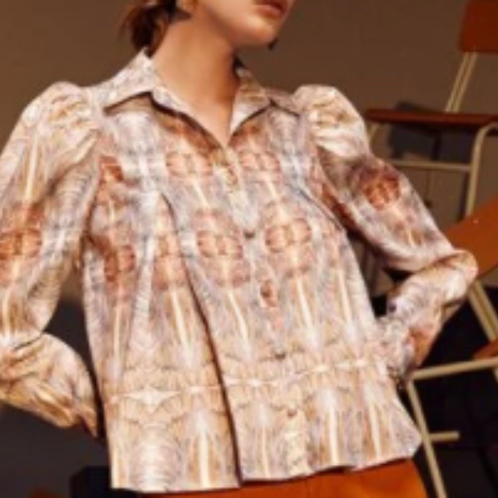 Boho All Over Print Lantern Sleeve Top